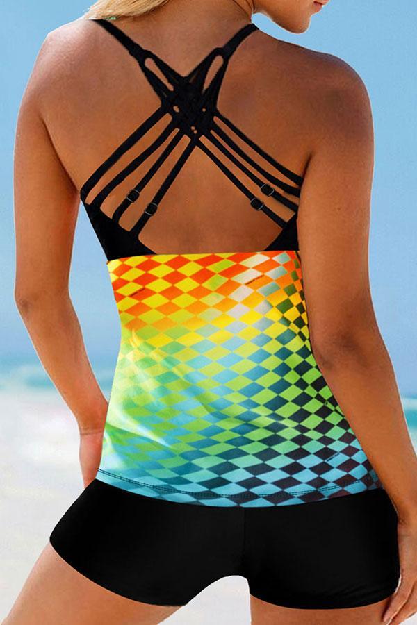 Cross Strap Print Tankini Swimwear (Clearance) FLASH SALE