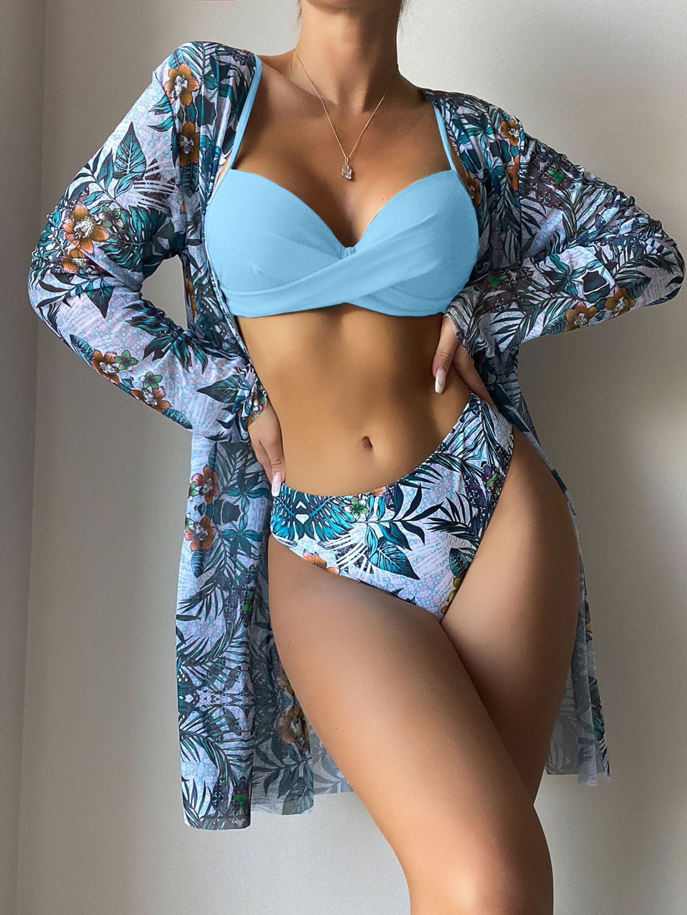 Fashion Gauze Print Three-piece Bikini