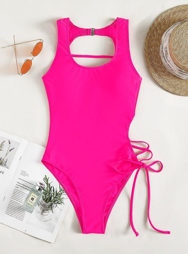 Sexy Hollow Lace Up One Piece Bikini