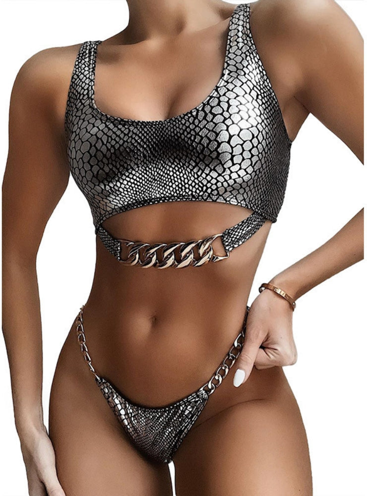 Sexy Snake Pattern Metal Chain Bikini