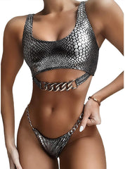 Sexy Snake Pattern Metal Chain Bikini