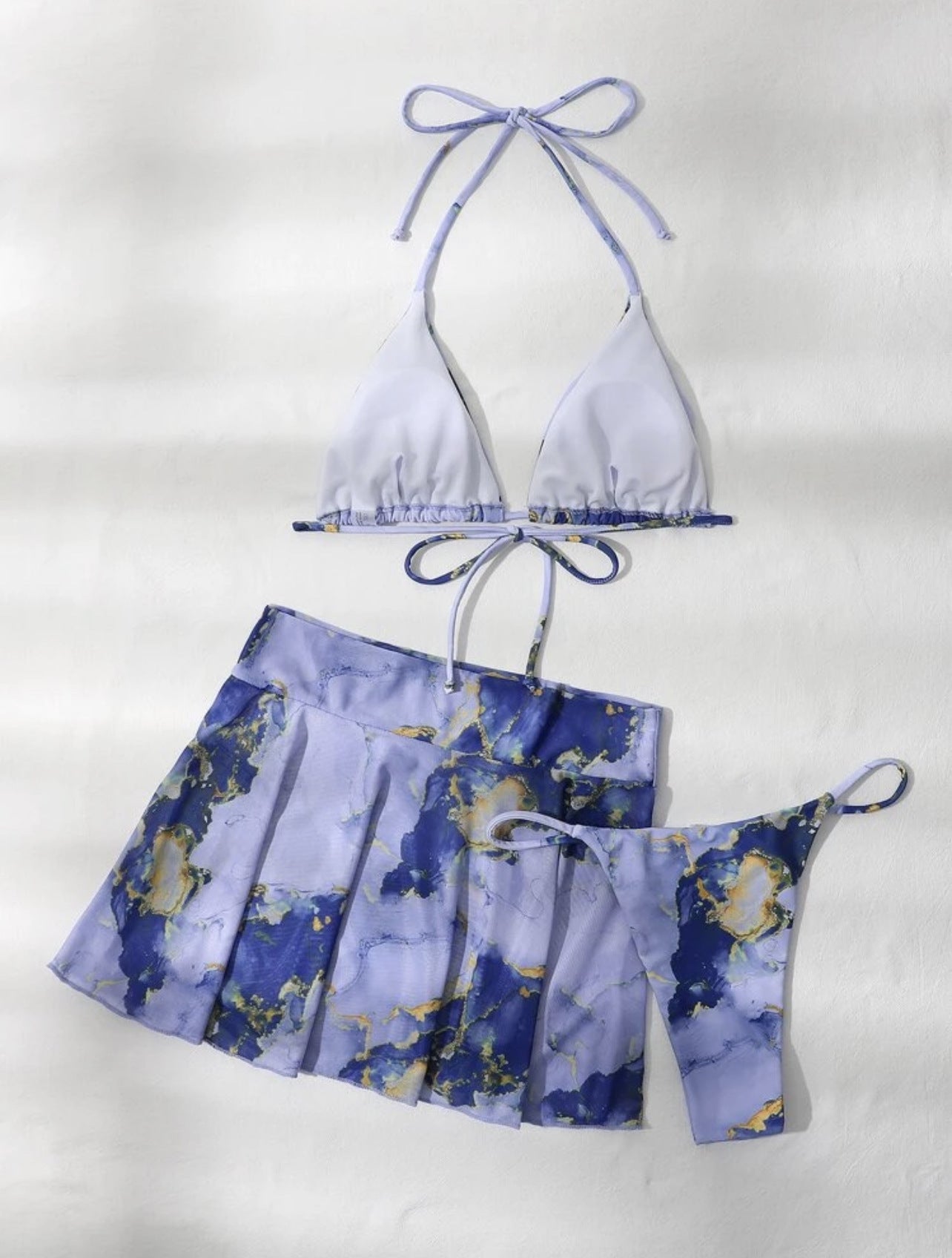 Rope Strap Marble Print Three-piece Bikini