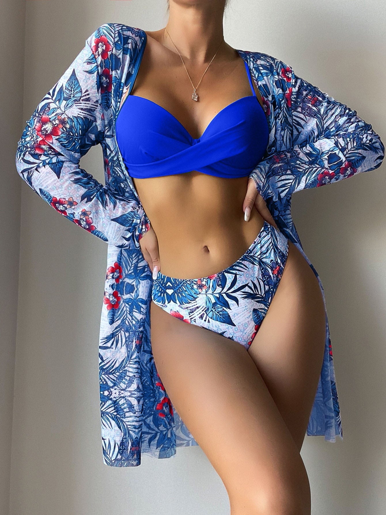 Fashion Gauze Print Three-piece Bikini