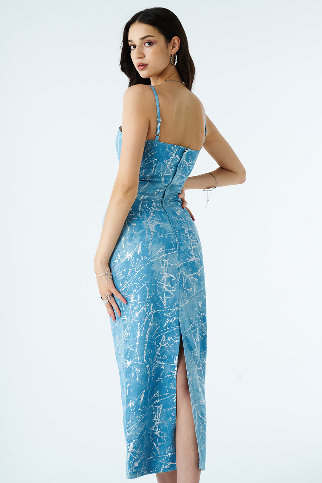 V-neck Denim Slip Midi Dress