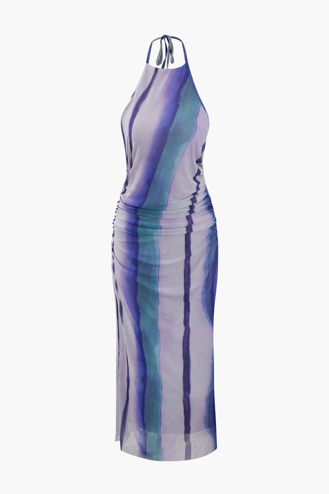 Tie-Dye Mesh Halterneck Midi Dress