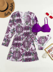 Fashion Gauze Print Three-piece Bikini