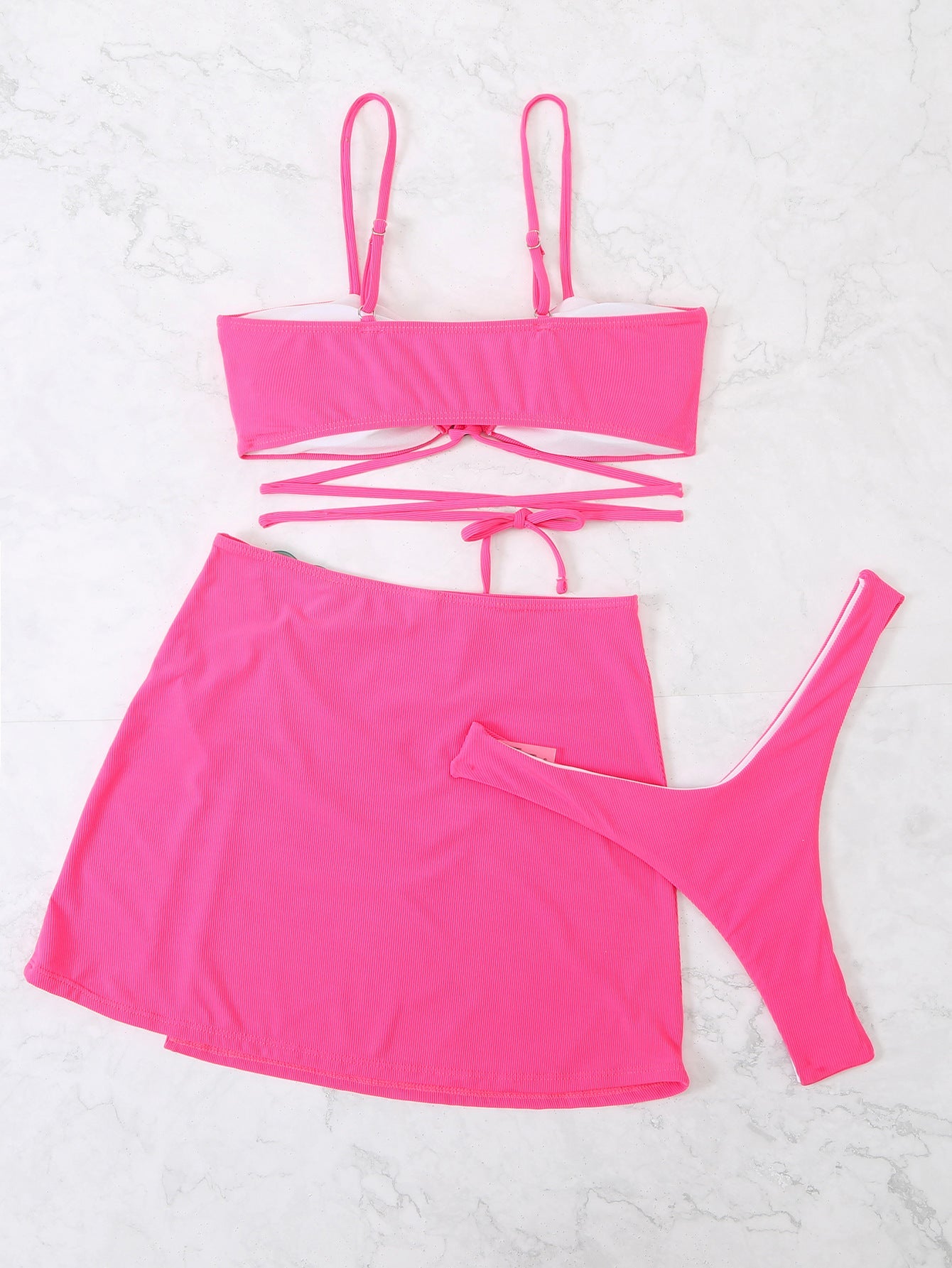 Solid Color Bandage Love Sexy Three-piece Bikini