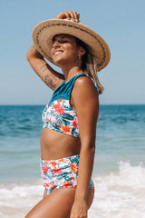 Floral Print Patchwork Tropical High Waist Bikini