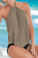 Solid Color Classic Halter Collar Tankini