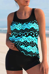 Polka Dot Patchwork Casual Tankini