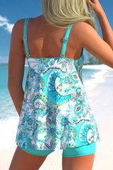 Paisley Print Patchwork Smart Ruffle Overlay Tankini