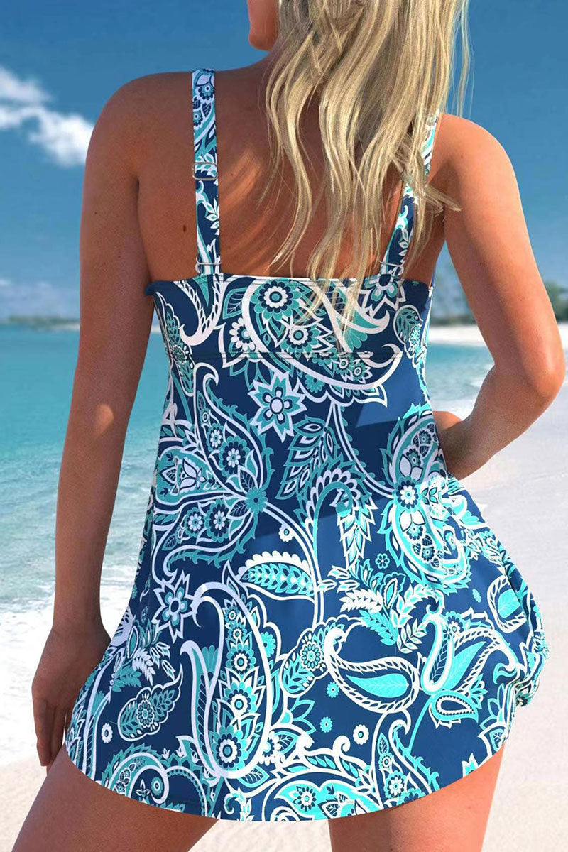 Paisley Print Retro V Neck Tankini