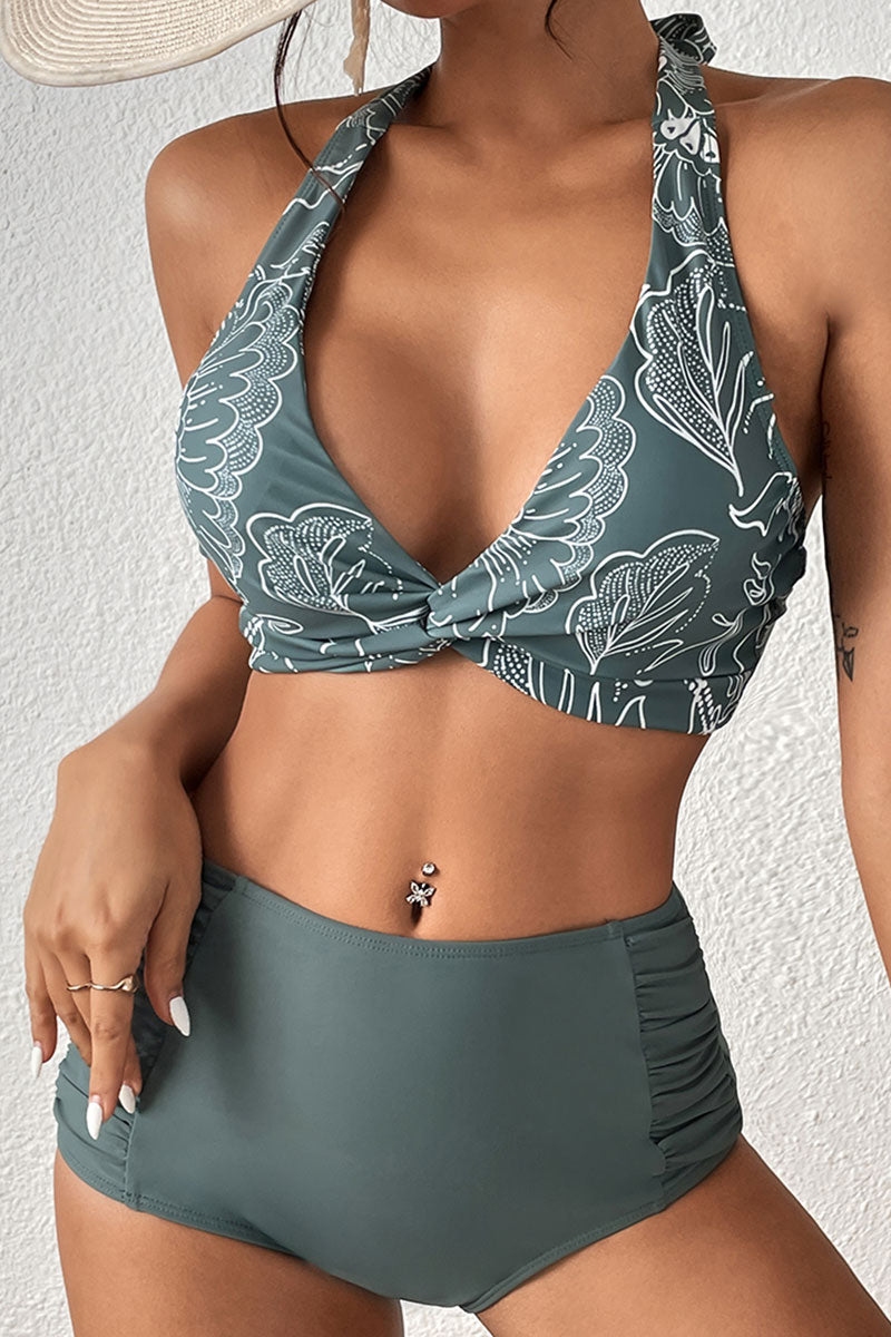 Floral Print Elegant Ruched High Waist Bikini