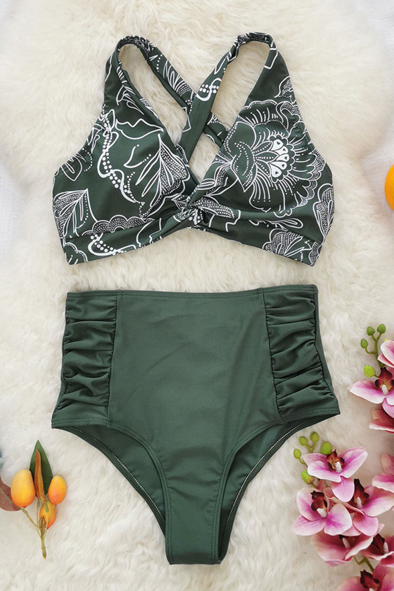 Floral Print Elegant Ruched High Waist Bikini