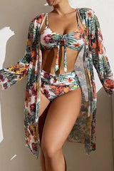 Floral Print Colorful Knotted Three Pieces