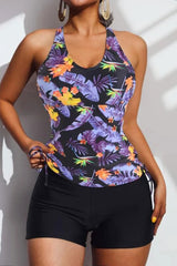 Floral Print On-trend Cross Back Drawstring Tankini