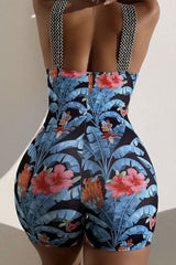 Floral Print Patchwork Retro One Piece Swimwear