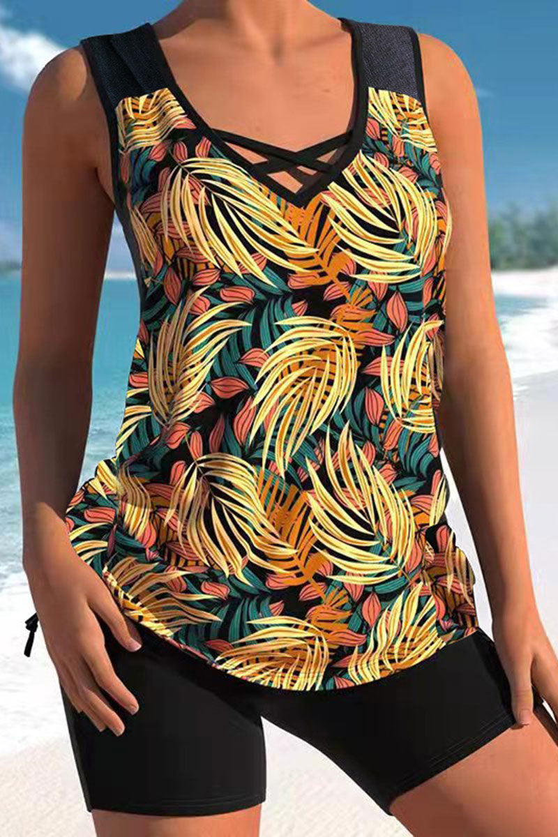 Paisley Patchwork Sporty Side Drawstring Tankini