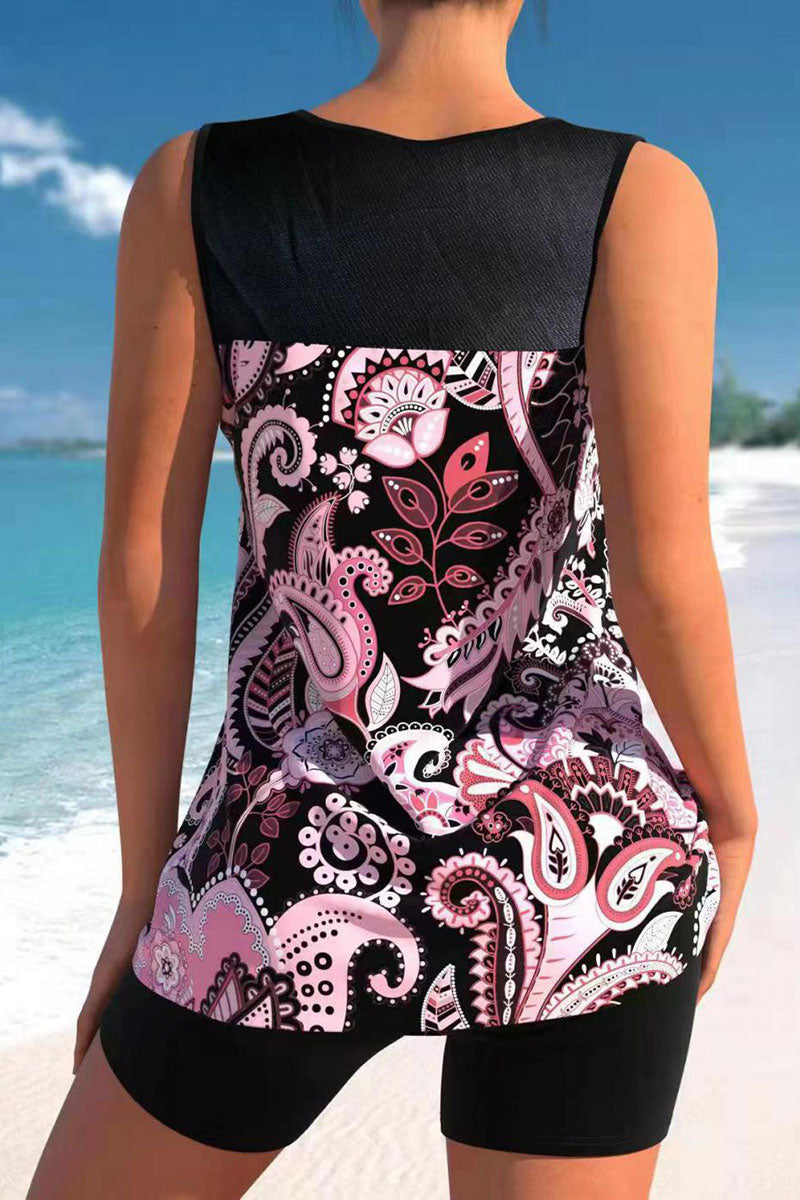 Paisley Patchwork Sporty Side Drawstring Tankini