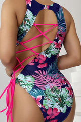 Floral Print Flattering Cutout Strappy One Piece Swimwear