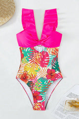 Floral Print Beachy Ruffle One Piece Swimwear