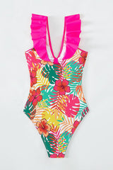 Floral Print Beachy Ruffle One Piece Swimwear