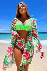 Floral Print Bright Front Wrap Three Pieces