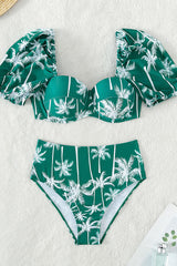 Coconut Palm Print Girly Sweetheart Neck Bikini