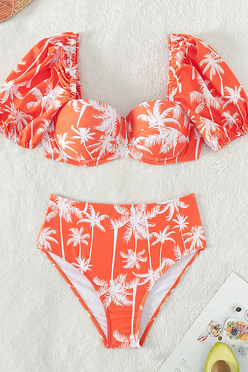 Coconut Palm Print Girly Sweetheart Neck Bikini