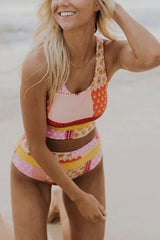 Color Block Tribal Print Retro Racerback Bikini