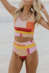 Color Block Tribal Print Retro Racerback Bikini