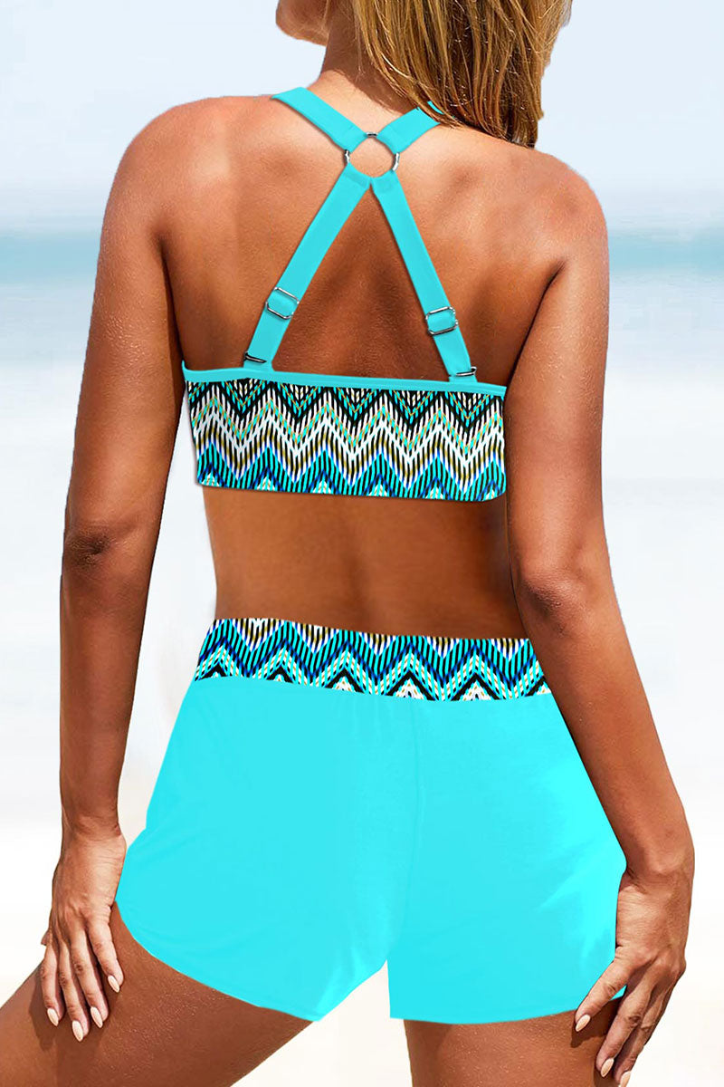 Chevron Print Patchwork Casual Drawstring Bikini