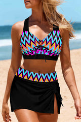 Chevron Print Patchwork Laid Back Drawstring Bikini