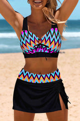 Chevron Print Patchwork Laid Back Drawstring Bikini