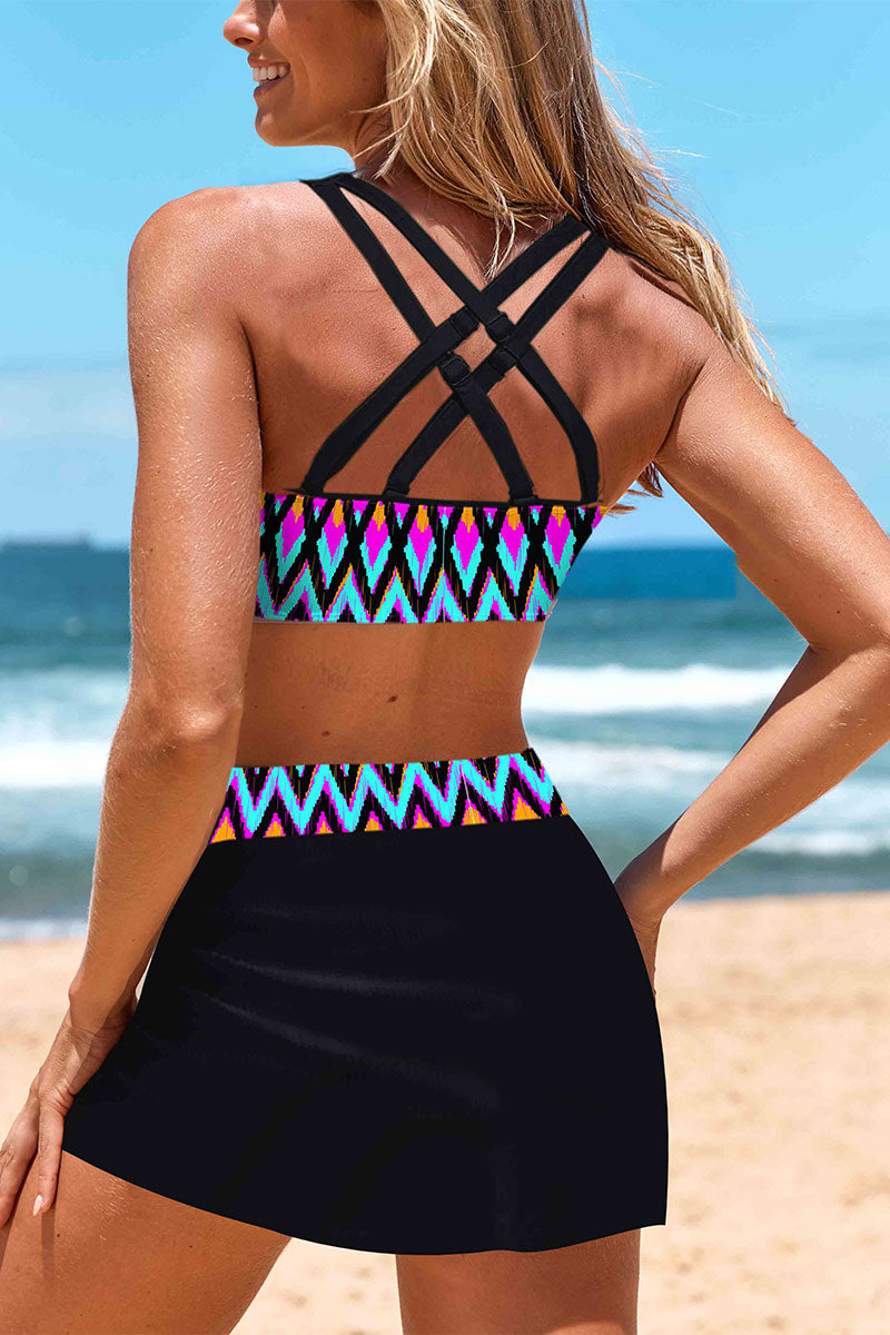 Chevron Print Patchwork Laid Back Drawstring Bikini