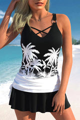 Coconut Palm Print Casual Drawstring Tankini