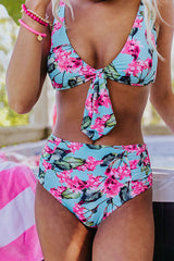 Floral Print Knotted Tropical High Waist Bikini