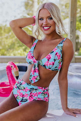 Floral Print Knotted Tropical High Waist Bikini