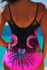 Colorful Floral Print Pretty V Neck Tankini