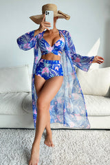 Floral Print Beachy Front Wrap Three Pieces