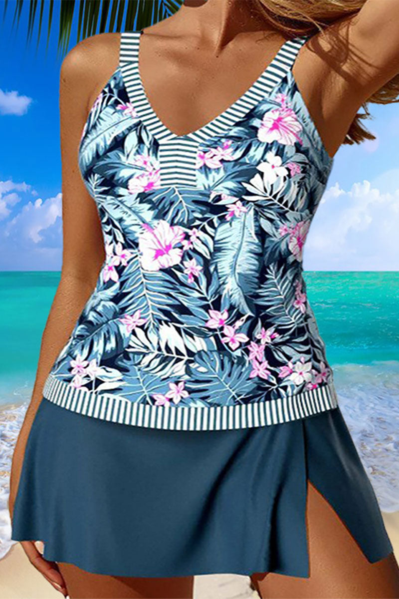 Floral Print Patchwork On-trend V Neck Tankini