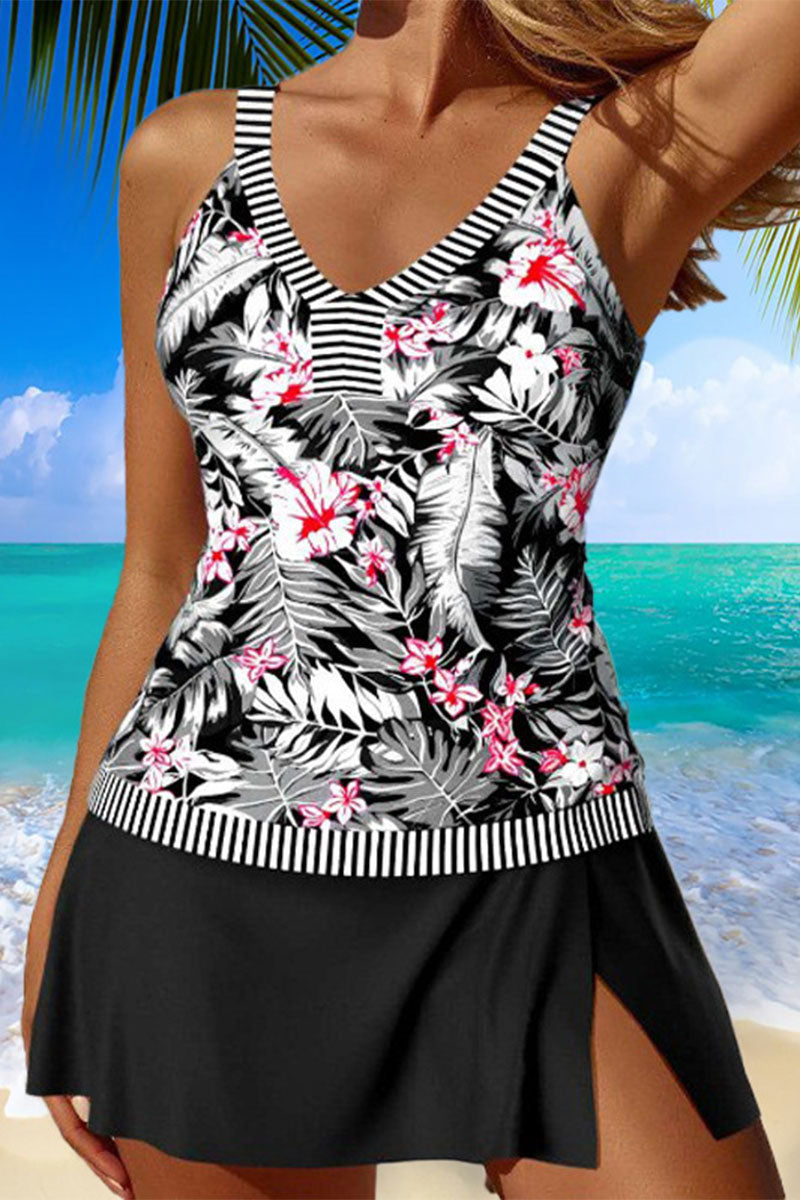 Floral Print Patchwork On-trend V Neck Tankini