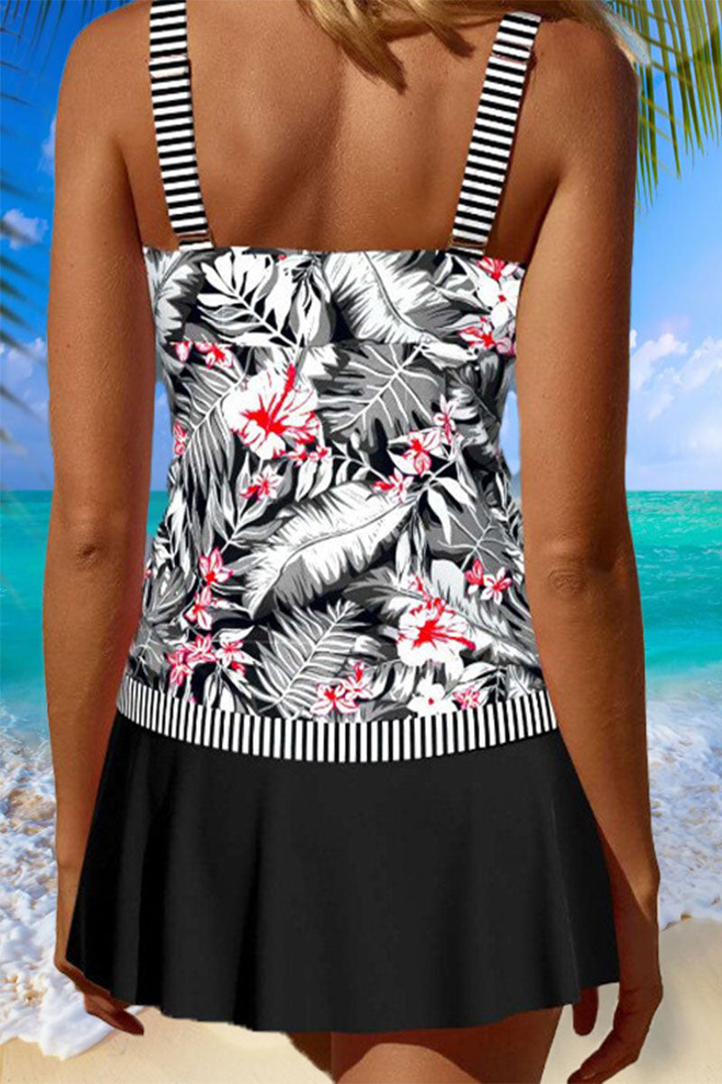 Floral Print Patchwork On-trend V Neck Tankini