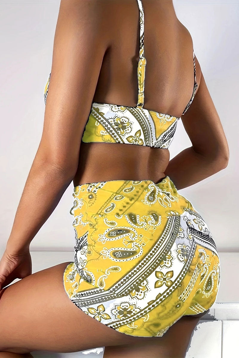 Paisley Print Relaxed Drawstring High Waist Bikini