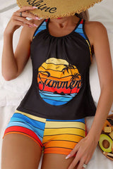 Natural Print Sporty Racerback Rainbow Tankini