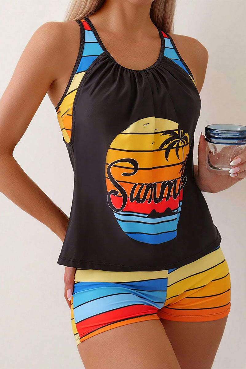 Natural Print Sporty Racerback Rainbow Tankini