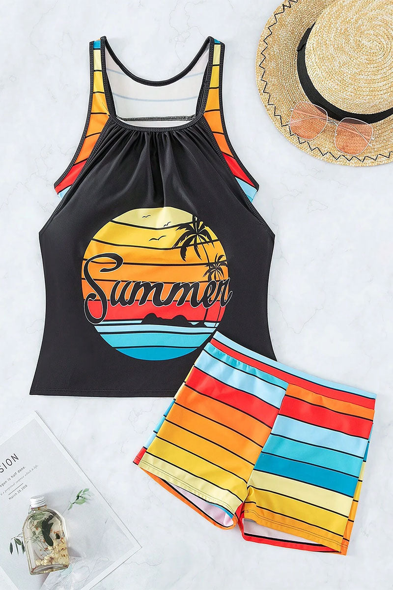 Natural Print Sporty Racerback Rainbow Tankini