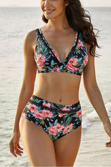 Floral Print Deep V Stylish Bikini