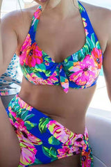 Floral Print Halter Collar Modern Knotted Bikini