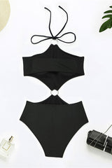 Solid Color Halter Collar On-trend Cutout One Piece Swimwear